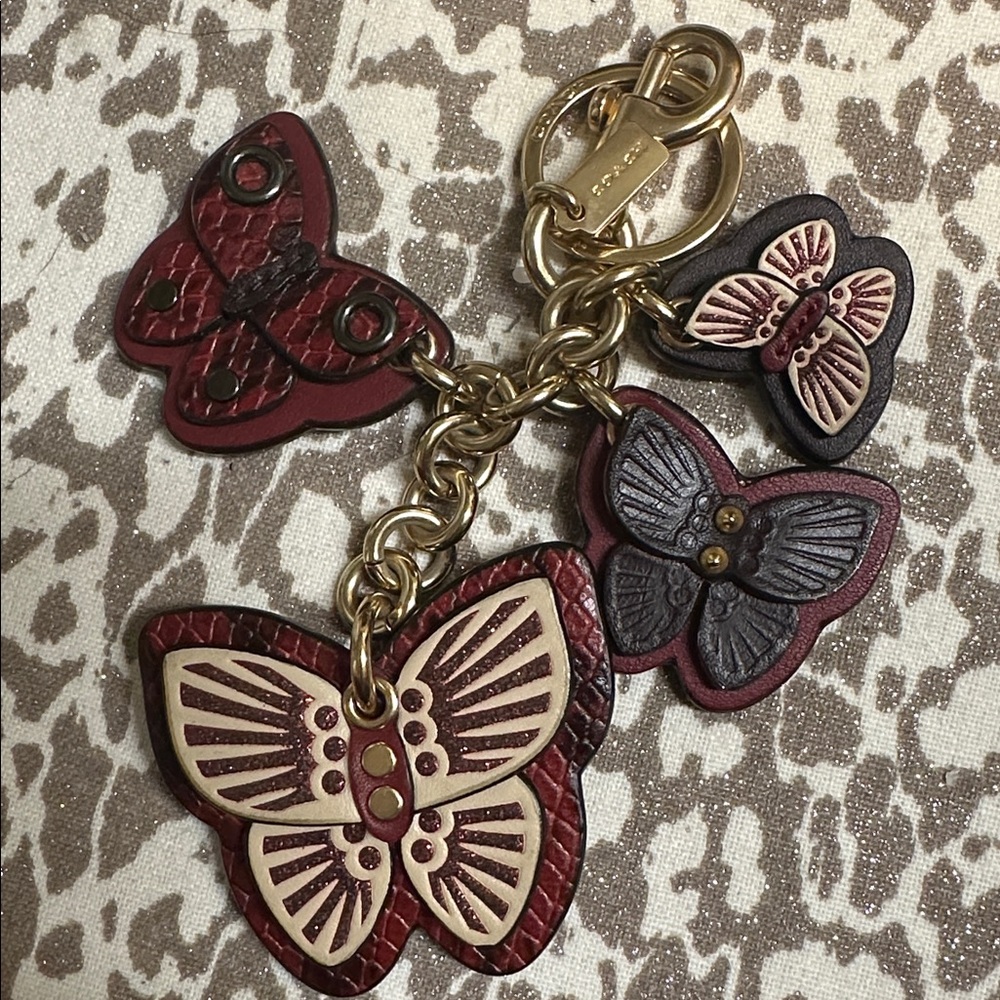 Coach Burgundy and Black Butterfly Charm Key Ring - Picture 4 of 5